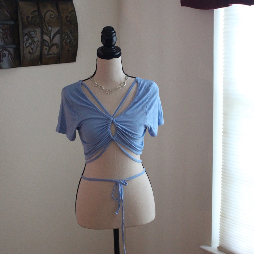 SHEIN tie waistline short sleeve shirt